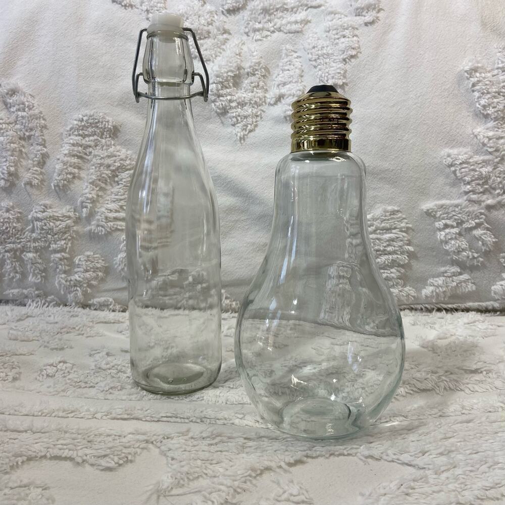 KITCHEN STORAGE BOTTLES Clear Glass Unique 20oz Beverages Cooking Oils Beauty